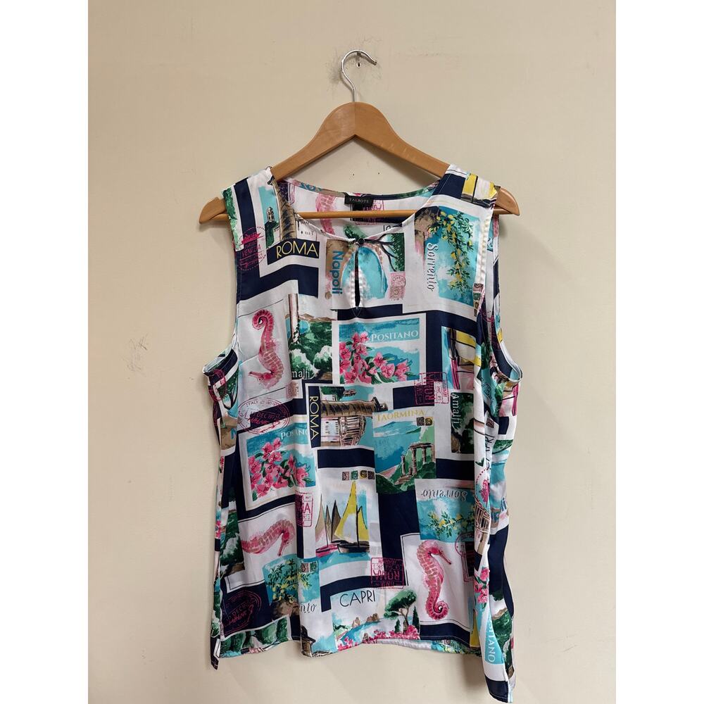 Talbots Sleeveless Italy Travel Postcard Print Blouse Tank Top Resort Travel XL - Picture 2 of 5